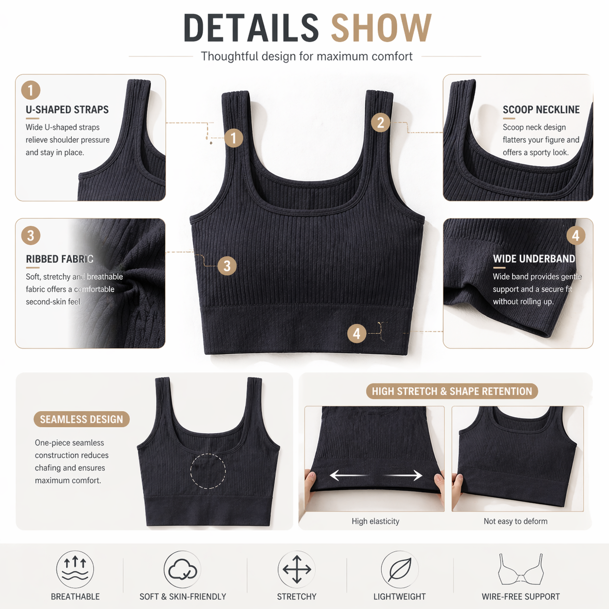 Women Seamless Ribbed Crop Top – T Shirt Bra Seamless Bewertung und Preis