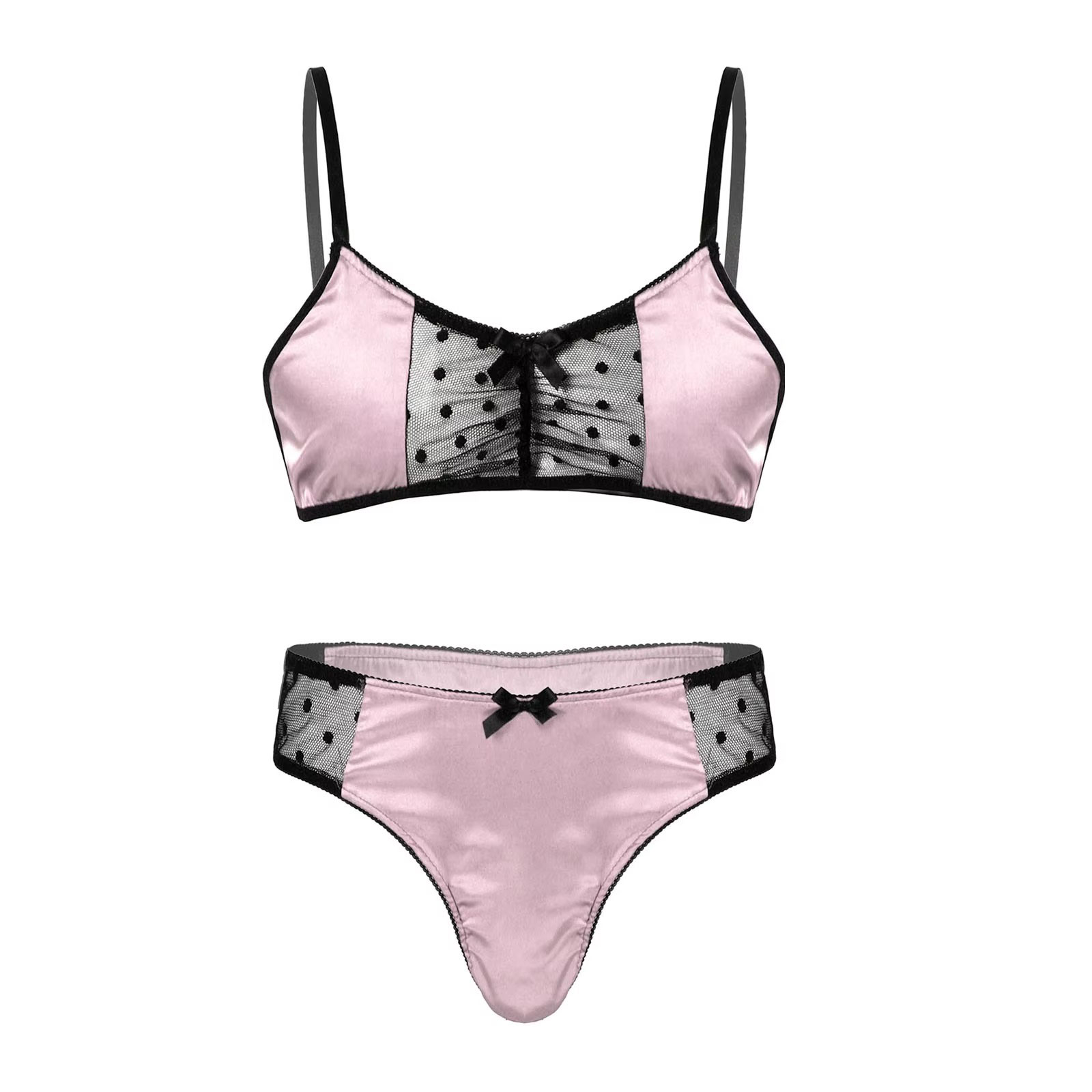 Men Satin Lingerie Suit Sissy  – Sheer Mesh Bra Bewertung und Preis