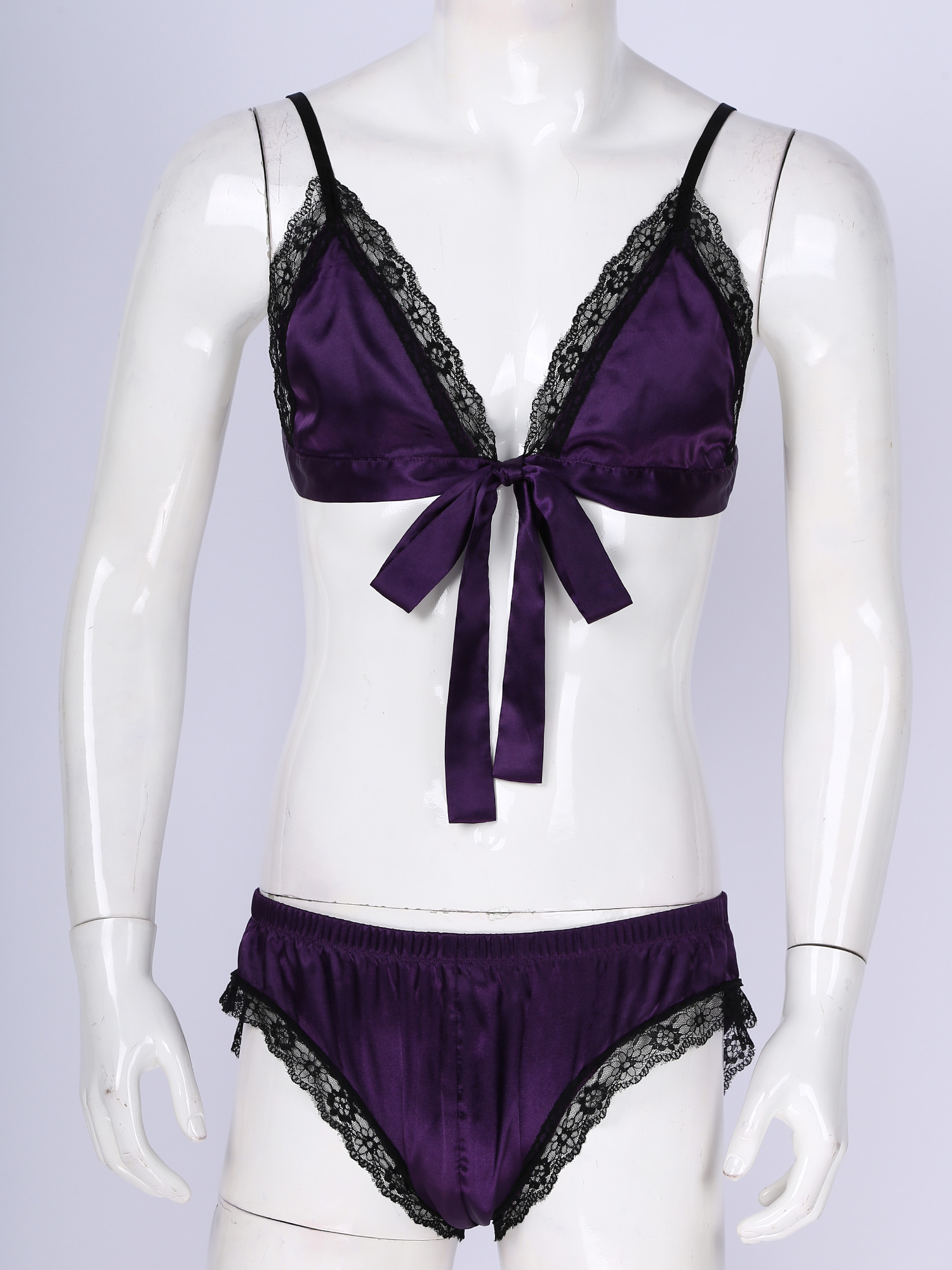 Men Satin Lingerie Suit Sissy  – Sheer Mesh Bra Bewertung und Preis