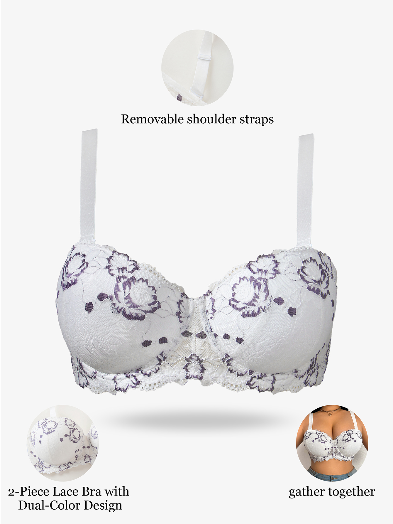Plus Size Lace & Embroidery Wo – Plunge Bra Push Up Bewertung und Preis