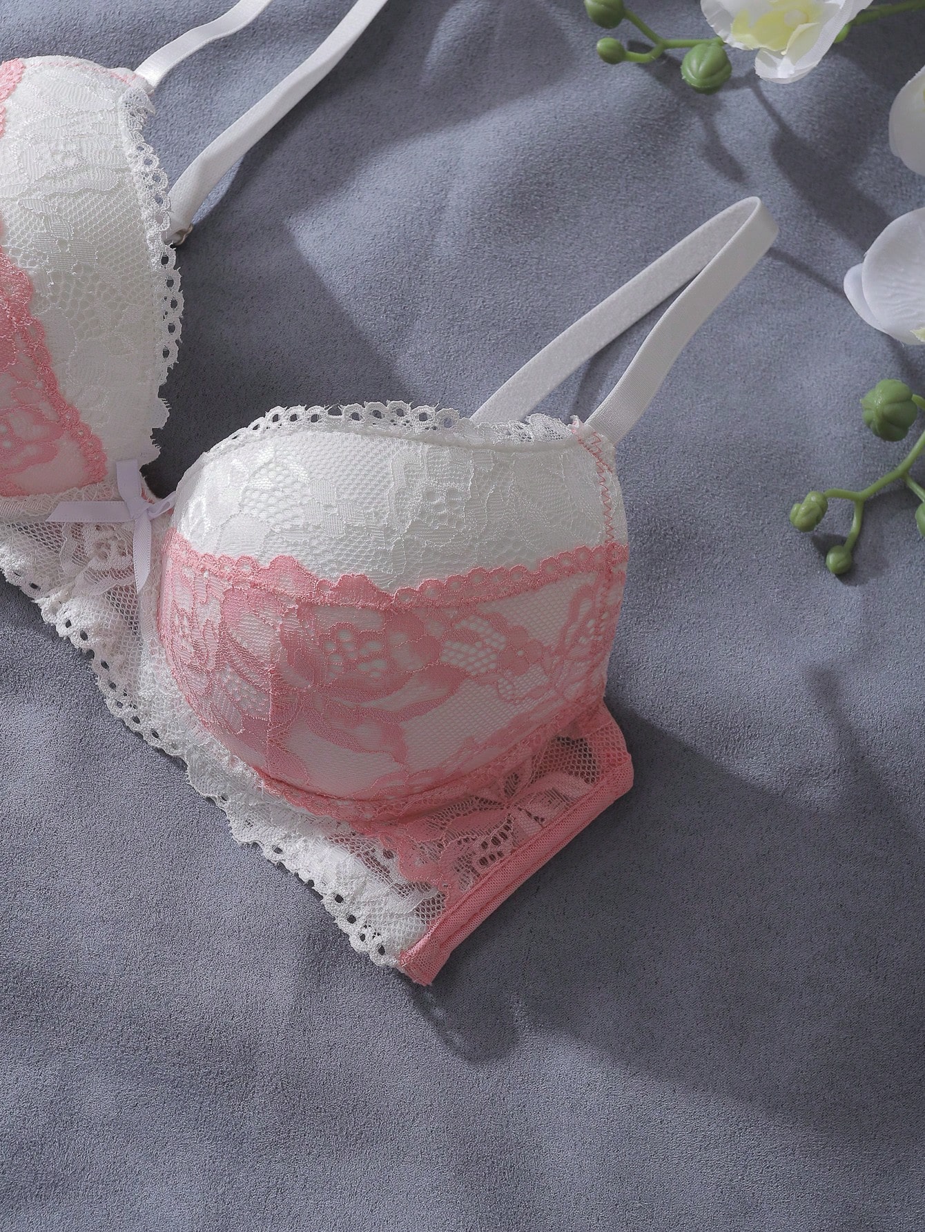 Pink and White Lace Patchwork  – Underwire Bra Padded Bewertung und Preis