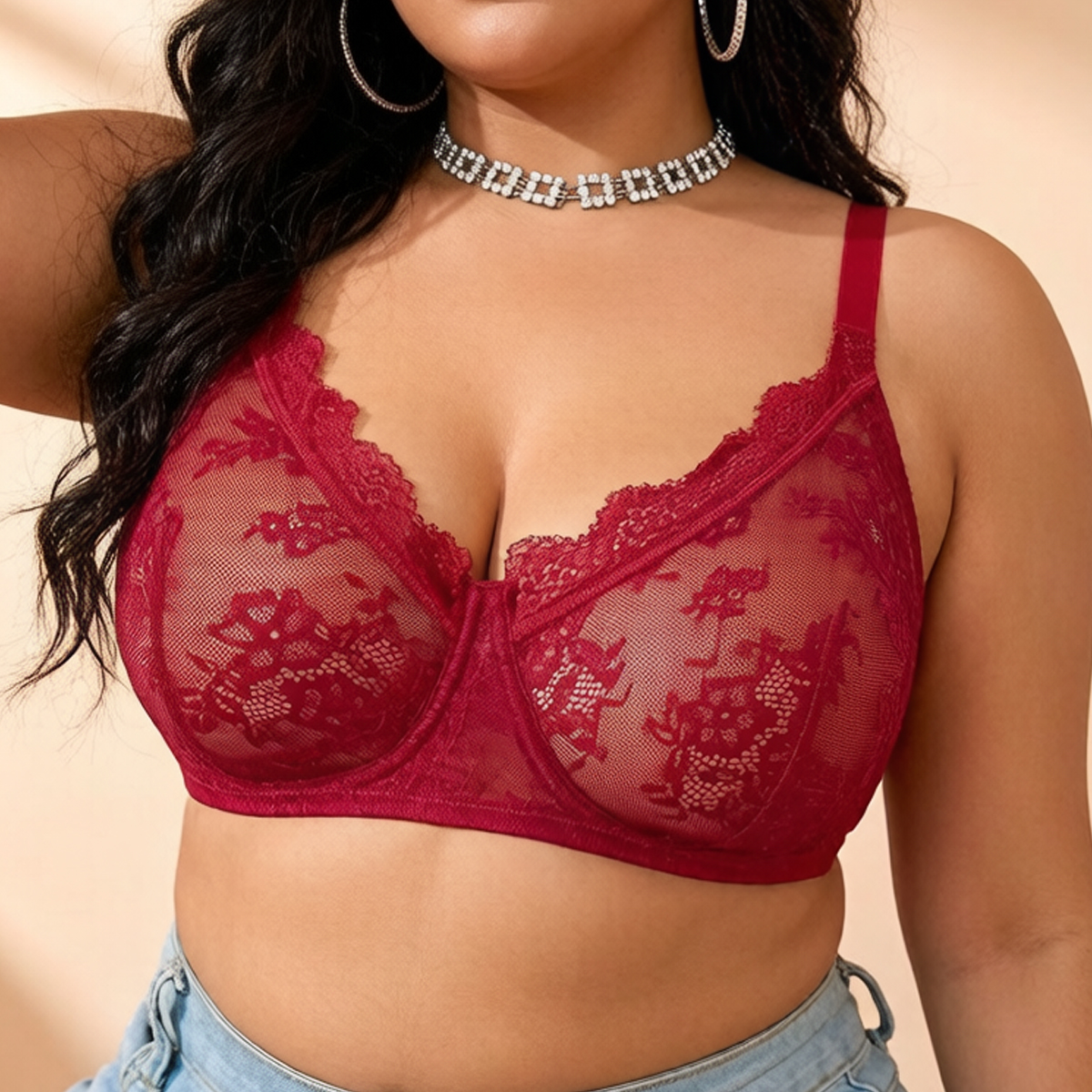 Women Plus Size Red Lace Sheer – Sheer Bra Lace Bewertung und Preis