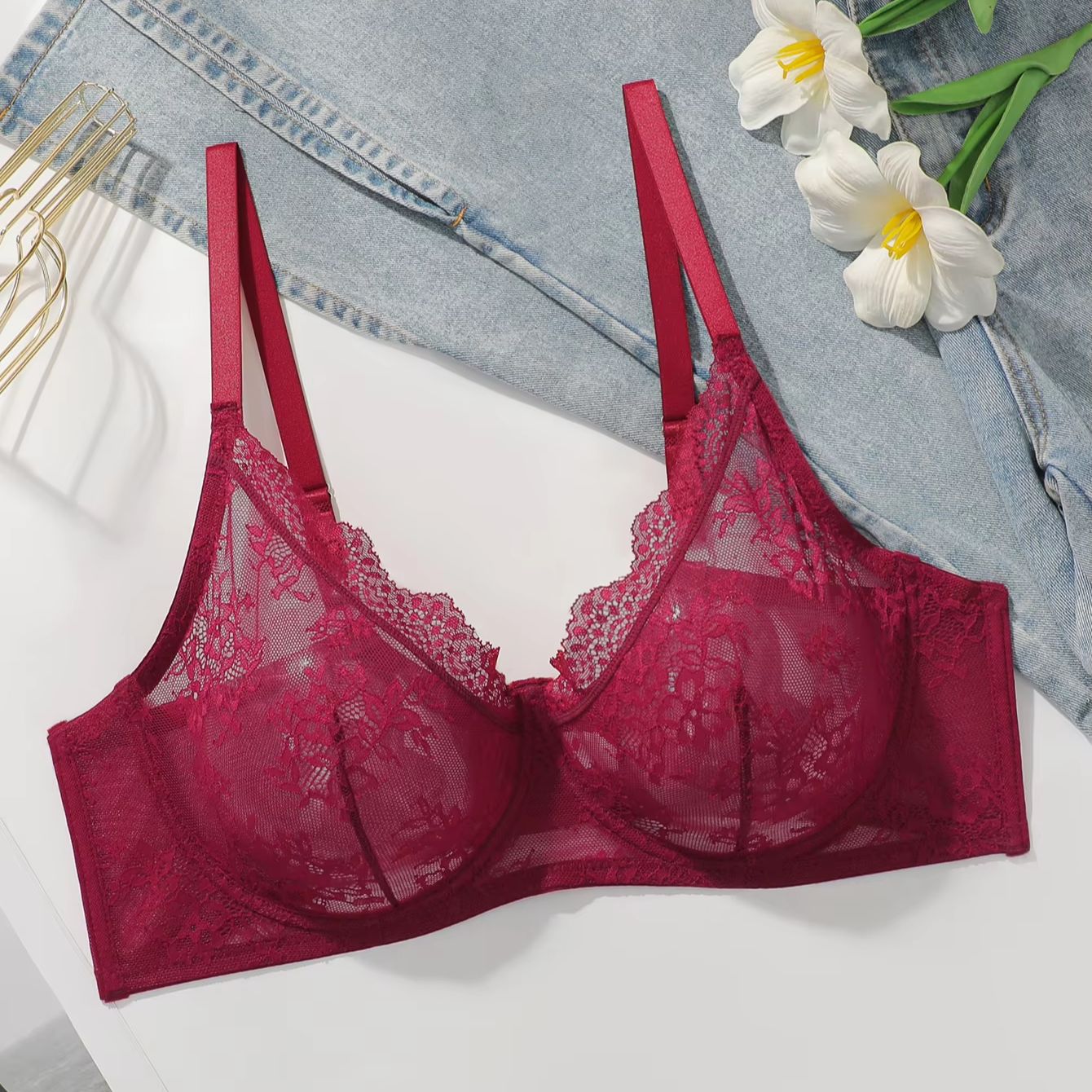 Women Plus Size Red Lace Sheer – Sheer Bra Lace Bewertung und Preis