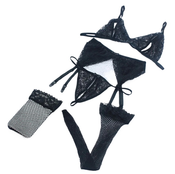 Lace Women Lingerie Set 4 Pcs  – Sheer Bra Lace Bewertung und Preis