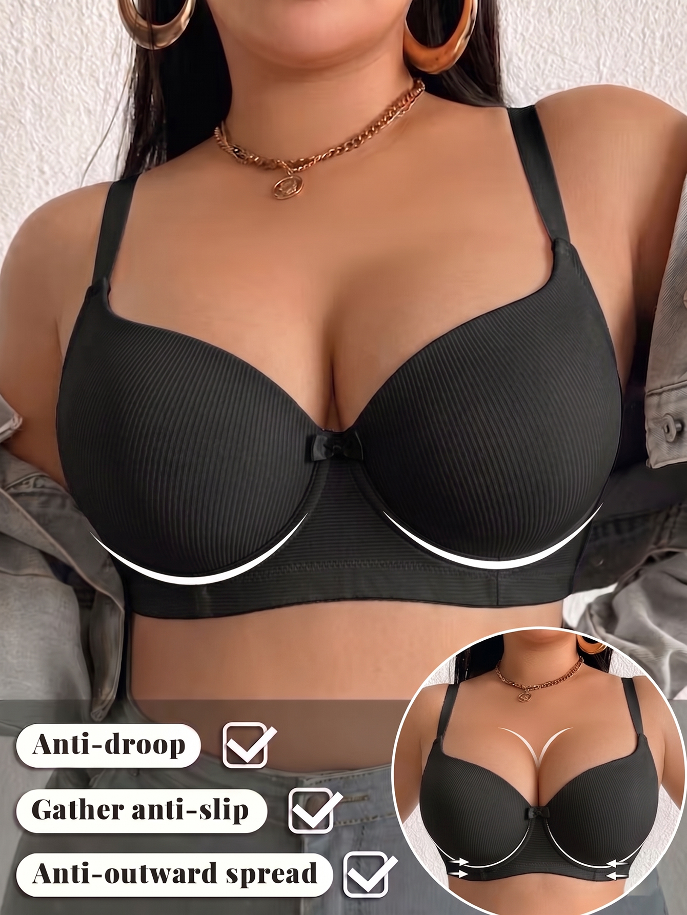 Plus Size Ribbed Women Bra Thi – Plunge Bra Push Up Bewertung und Preis