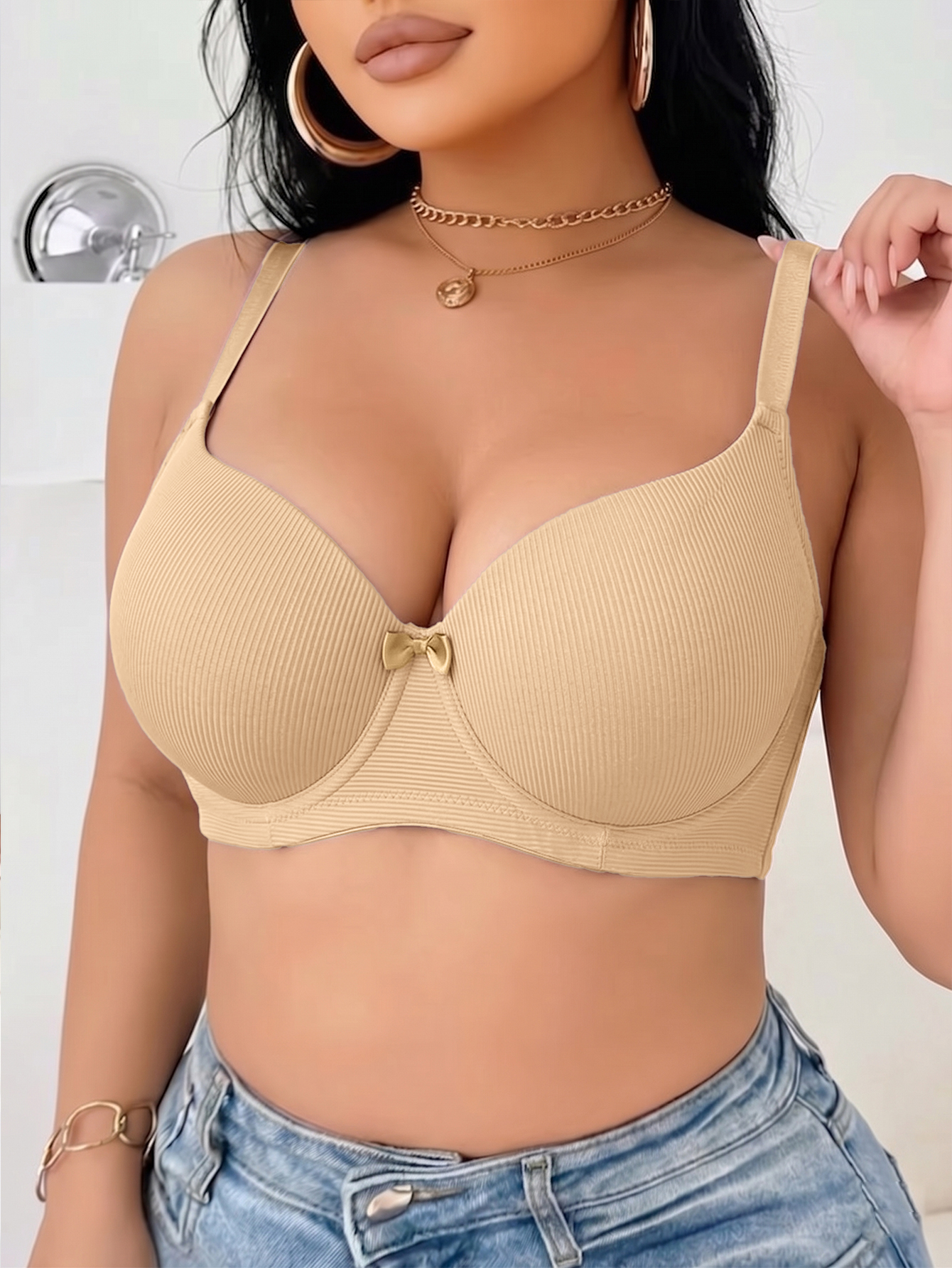 Plus Size Ribbed Women Bra Thi – Plunge Bra Push Up Bewertung und Preis